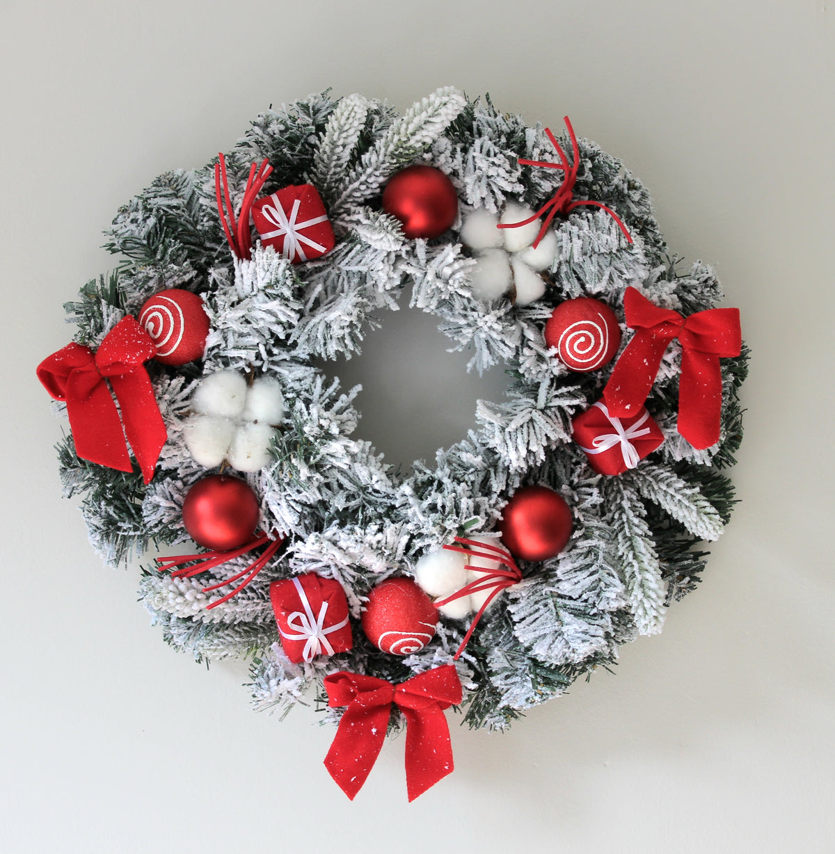 Baubles and Bows Red Christmas Door Wreath 40cm