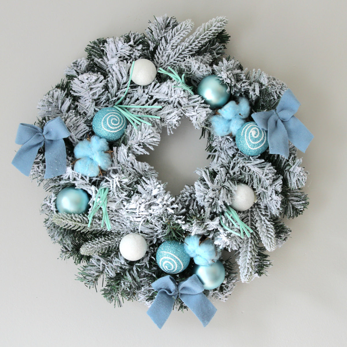 Baubles and Bows Blue Christmas Door Wreath 40cm