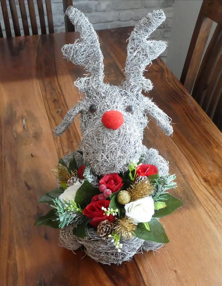 Grey Basket Reindeer Planter
