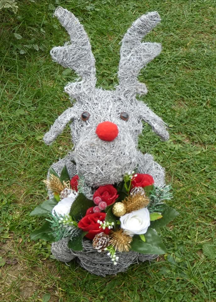 Grey Basket Reindeer Planter