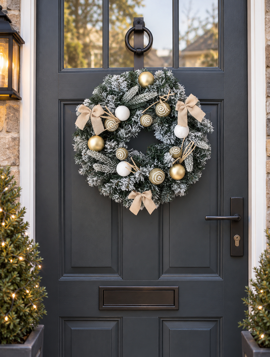 Baubles and Bows Gold Christmas Door Wreath 40cm