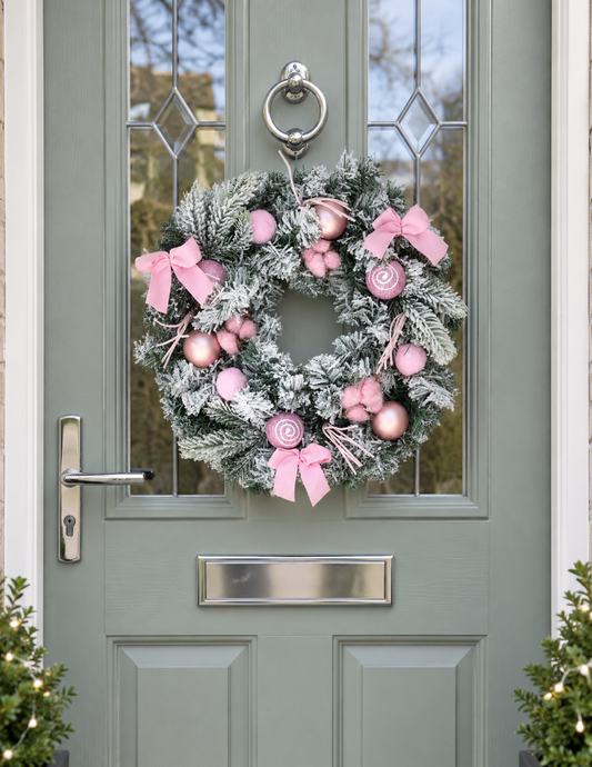 Baubles and Bows Pink Christmas Door Wreath 40cm