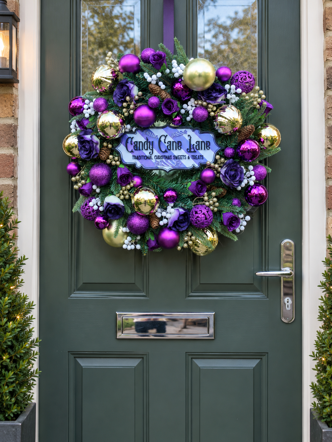 Purple Candy Cane Lane Door Wreath 60cm