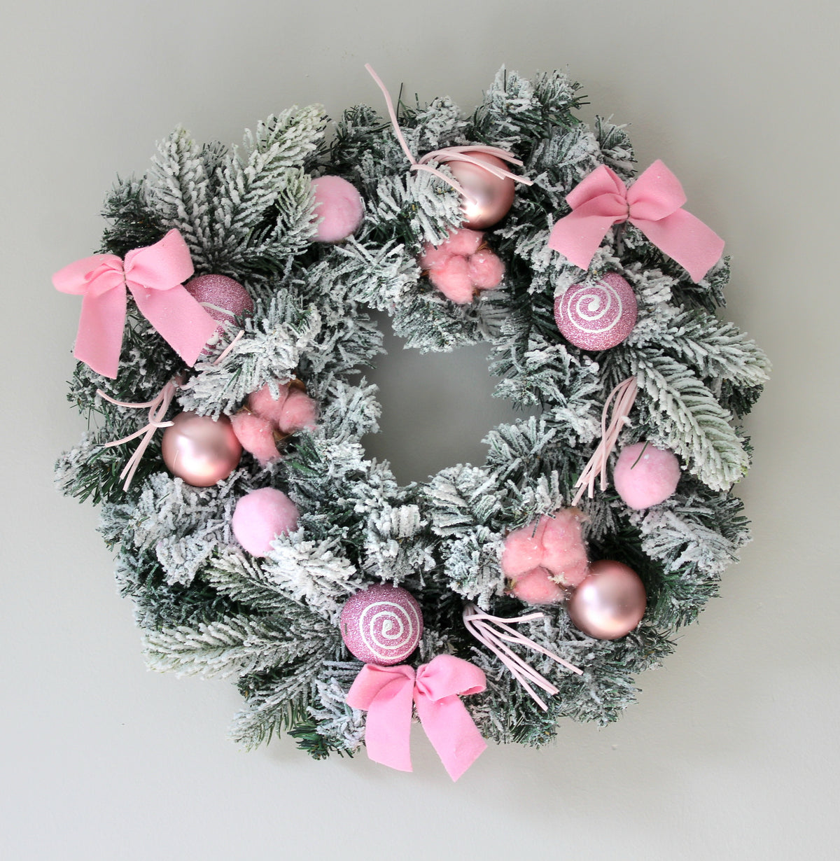 Baubles and Bows Pink Christmas Door Wreath 40cm