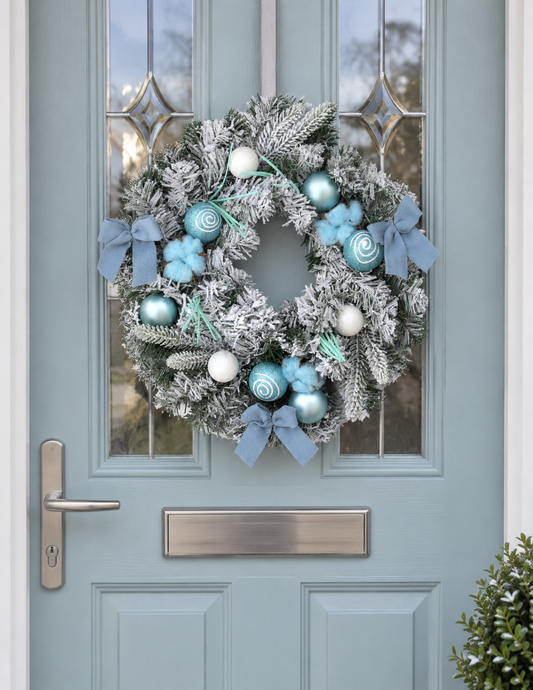 Baubles and Bows Blue Christmas Door Wreath 40cm