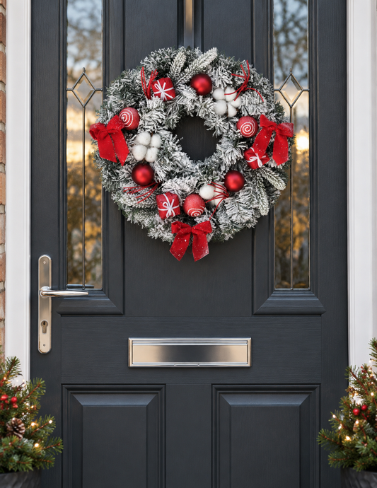 Baubles and Bows Red Christmas Door Wreath 40cm