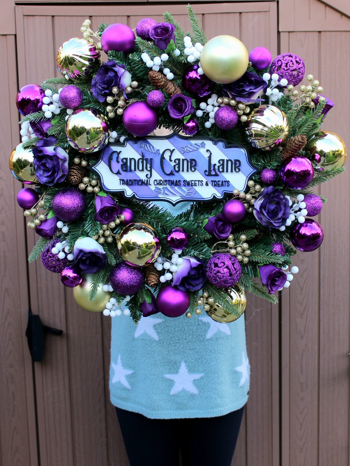 Purple Candy Cane Lane Door Wreath 60cm