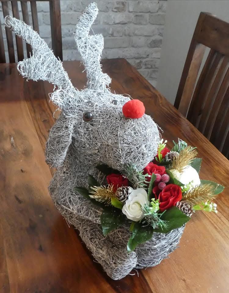 Grey Basket Reindeer Planter