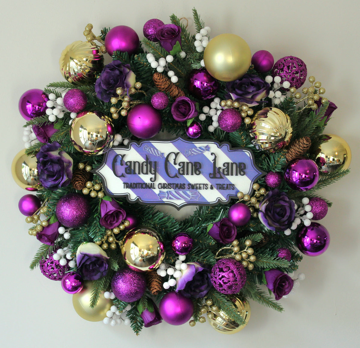 Purple Candy Cane Lane Door Wreath 60cm
